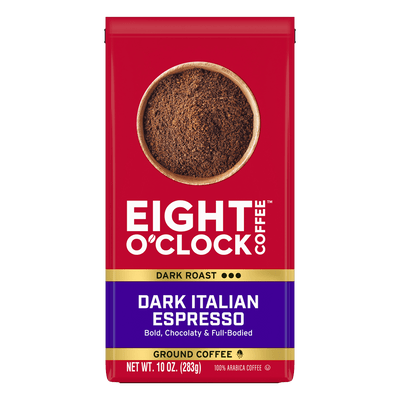 Eight O'Clock Coffee Dark Italian Espresso package on a white background